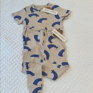 Mini Rodini Beige and Blue Star Print Set, NWT Size 2-3 Y